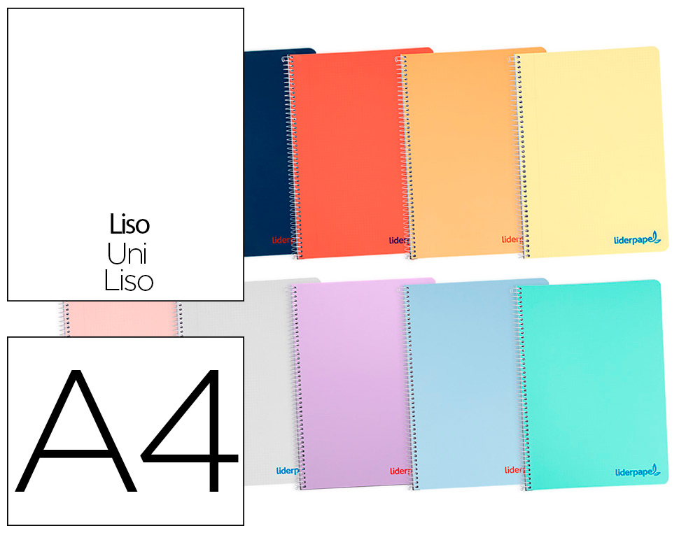 CUADERNO ESPIRAL LIDERPAPEL A4 WONDER TAPA PLASTICO 80H 90 GR LISO COLORES SURTIDOS