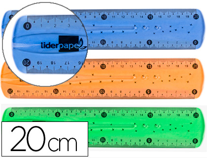 REGLA LIDERPAPEL PLASTICO FLEXIBLE 20 CM COLORES SURTIDOS