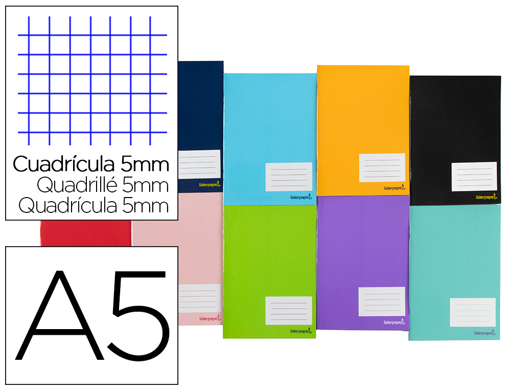 LIBRETA LIDERPAPEL SMART A5 TAPA BLANDA 80 HOJAS 60 G/M2 CUADRO 5 MM CON MARGEN COLORES SURTIDOS