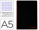 [BJ67] CUADERNO ESPIRAL LIDERPAPEL A5 MICRO WONDER TAPA PLASTICO 120H 90G CUADRO 5MM 5 BANDAS 6 TALADROS COLOR NEGRO