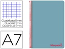 [BG04] CUADERNO ESPIRAL LIDERPAPEL A7 MICRO WONDER TAPA PLASTICO 100H 90 GR CUADRO 5MM 4 BANDAS COLOR CELESTE