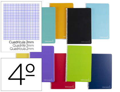 CUADERNO ESPIRAL LIDERPAPEL CUARTO WITTY TAPA DURA 80H 75GR MILIMETRADO 2MM COLORES SURTIDOS