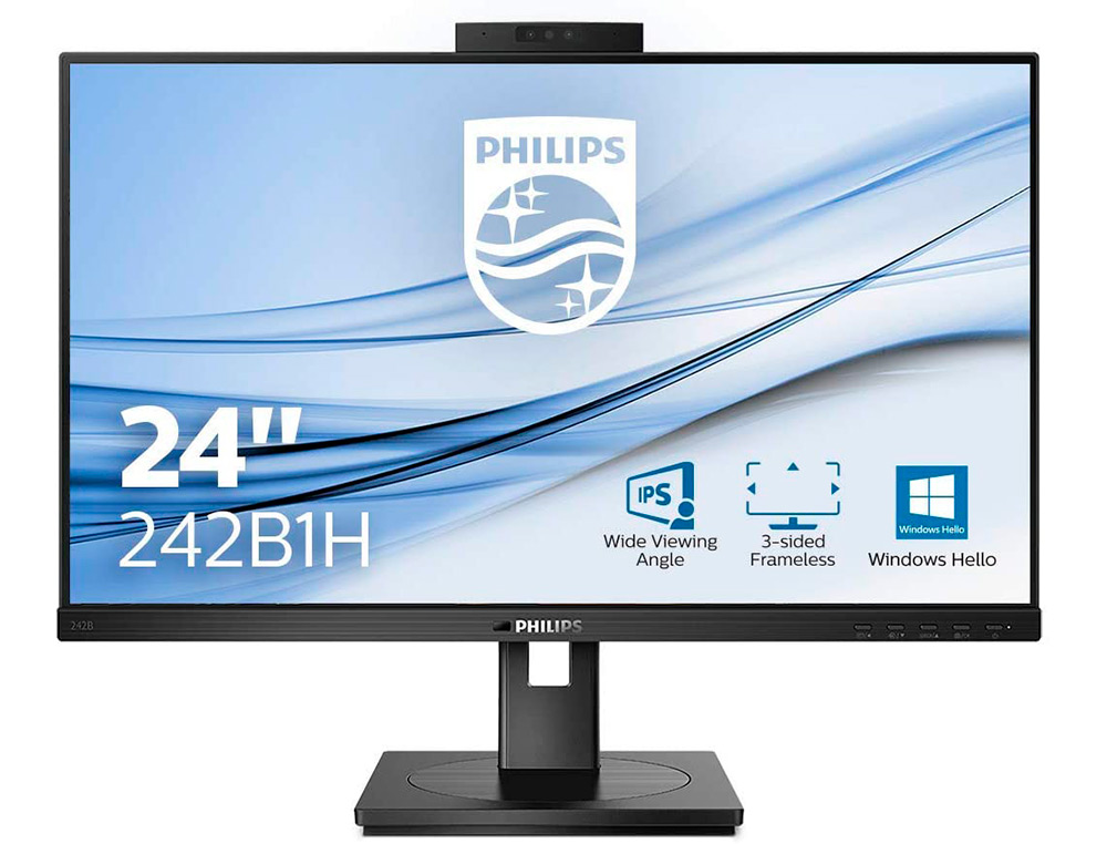 MONITOR PHILIPS 242B1H 23,8\&quot; 16:9 IPS 1.920 PX REGULABLE EN ALTURA CON CAMARA WEB-CAM INTEGRADA COLOR NEGRO