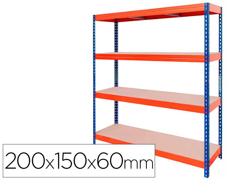 ESTANTERIA METALICA AR STABIL XL 200X150X60 CM 4 ESTANTES 500 KG POR ESTANTE BANDEJA DE MADERA SIN TORNILLOS COLOR
