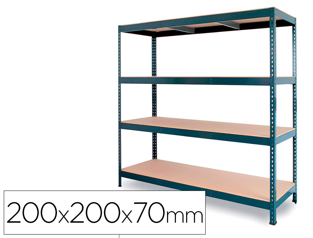 ESTANTERIA METALICA AR STOCKER 200X200X70 CM 4 ESTANTES 450 KG POR ESTANTE BANDEJA DE MADERA SIN TORNILLOS