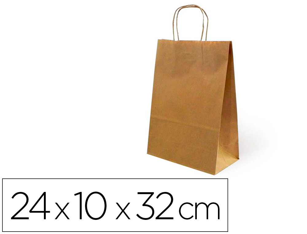 BOLSA KRAFT BASIKA NATURAL RECICLADO 90 GR ASA RETORCIDA TAMAÑO \"S\" 240X100X320 MM