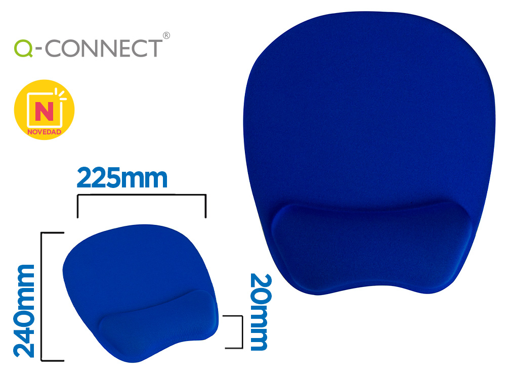 ALFOMBRILLA PARA RATON Q-CONNECT CON REPOSAMUÑECAS ERGONOMICA DE GEL COLOR AZUL 225X240X20 MM