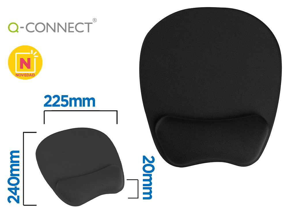 ALFOMBRILLA PARA RATON Q-CONNECT CON REPOSAMUÑECAS ERGONOMICA DE GEL COLOR NEGRO 225X240X20 MM