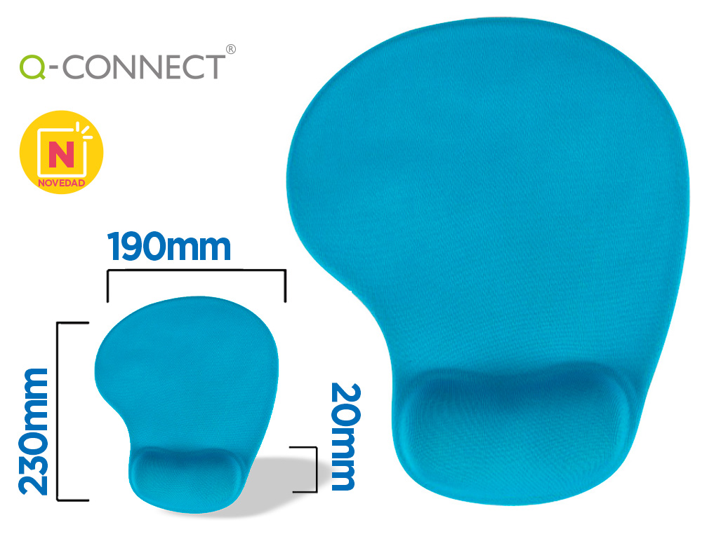 ALFOMBRILLA PARA RATON Q-CONNECT REPOSAMUÑECAS DE GEL COLOR TURQUESA 190X230X20 MM