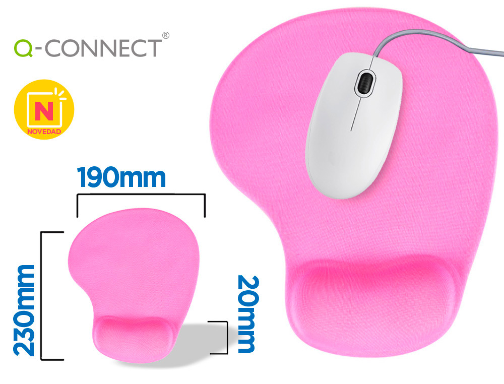ALFOMBRILLA PARA RATON Q-CONNECT REPOSAMUÑECAS DE GEL COLO ROSA 190X230X20 MM