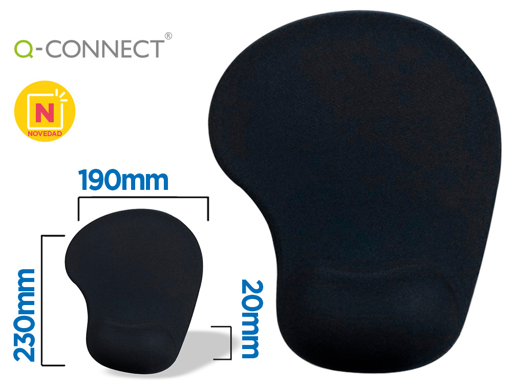 ALFOMBRILLA PARA RATON Q-CONNECT REPOSAMUÑECAS DE GEL COLOR NEGRO 190X230X20 MM
