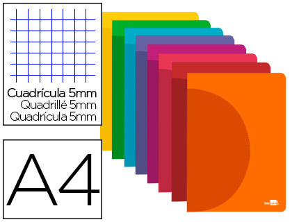LIBRETA LIDERPAPEL 360 TAPA DE PLASTICO A4 48 HOJAS 90G/M2 5MM CON DOBLE MARGEN COLORES SURTIDOS