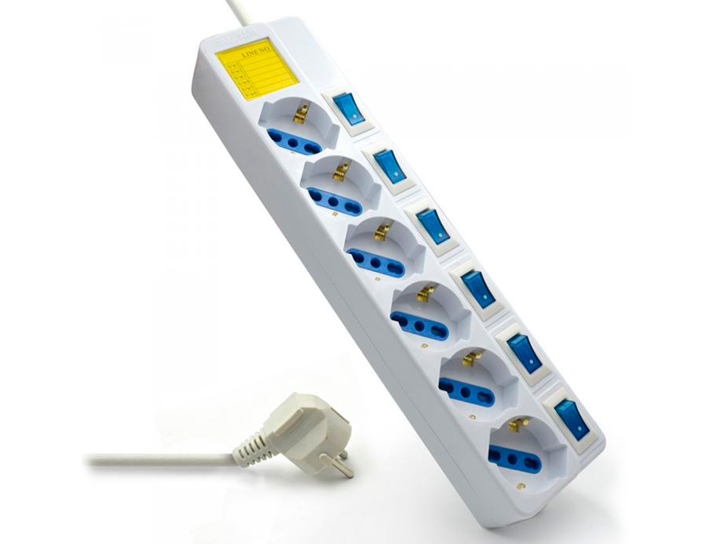 REGLETA EWENT 6 TOMAS CON INTERRUPTOR Y PROTECCION CONTRA SOBRETENSION LONGITUD DE CABLE 1,5 M COLOR BLANCO