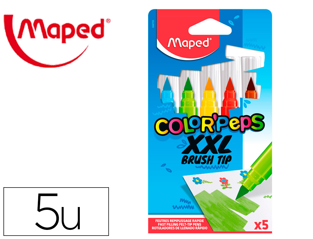 ROTULADOR MAPED COLOR PEPS JUMBO PUNTA PINCEL CAJA DE 5 COLORES SURTIDOS