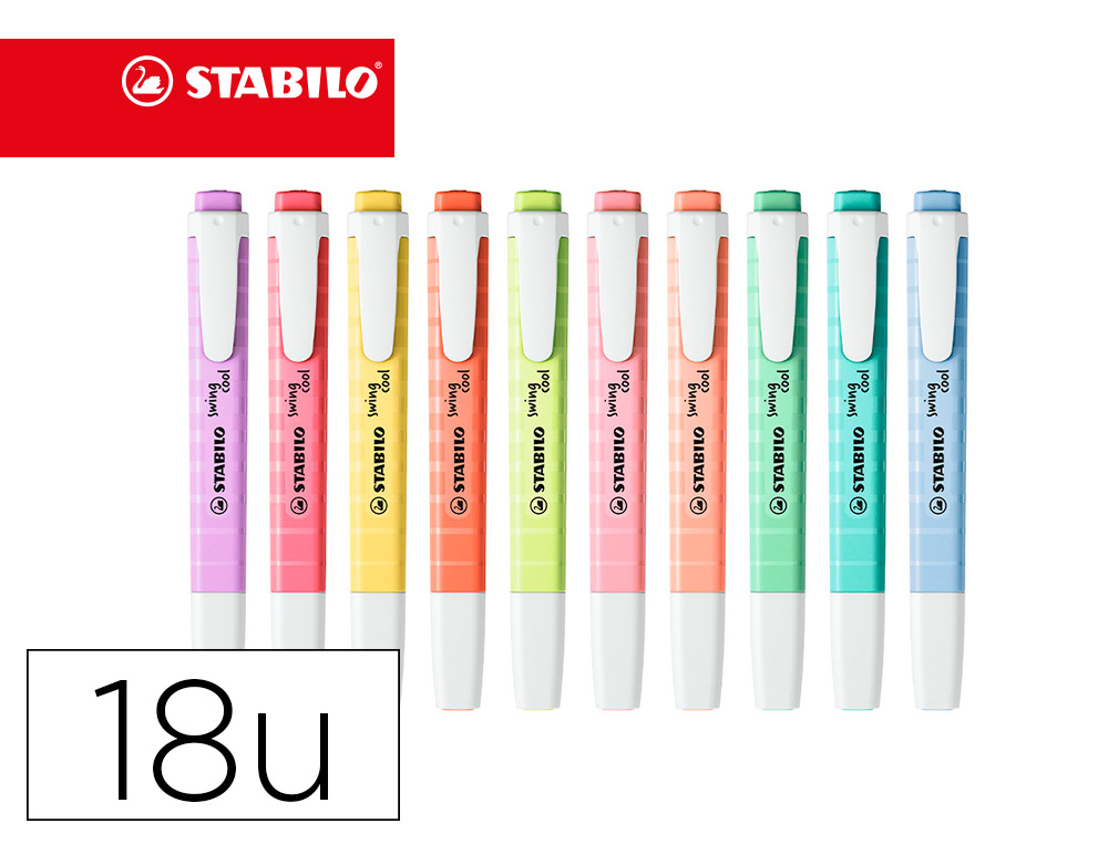 ROTULADOR STABILO FLUORESCENTE SWING COOL PASTEL DESKSET ESTUCHE DE 18 UNIDADES COLORES SURTIDOS