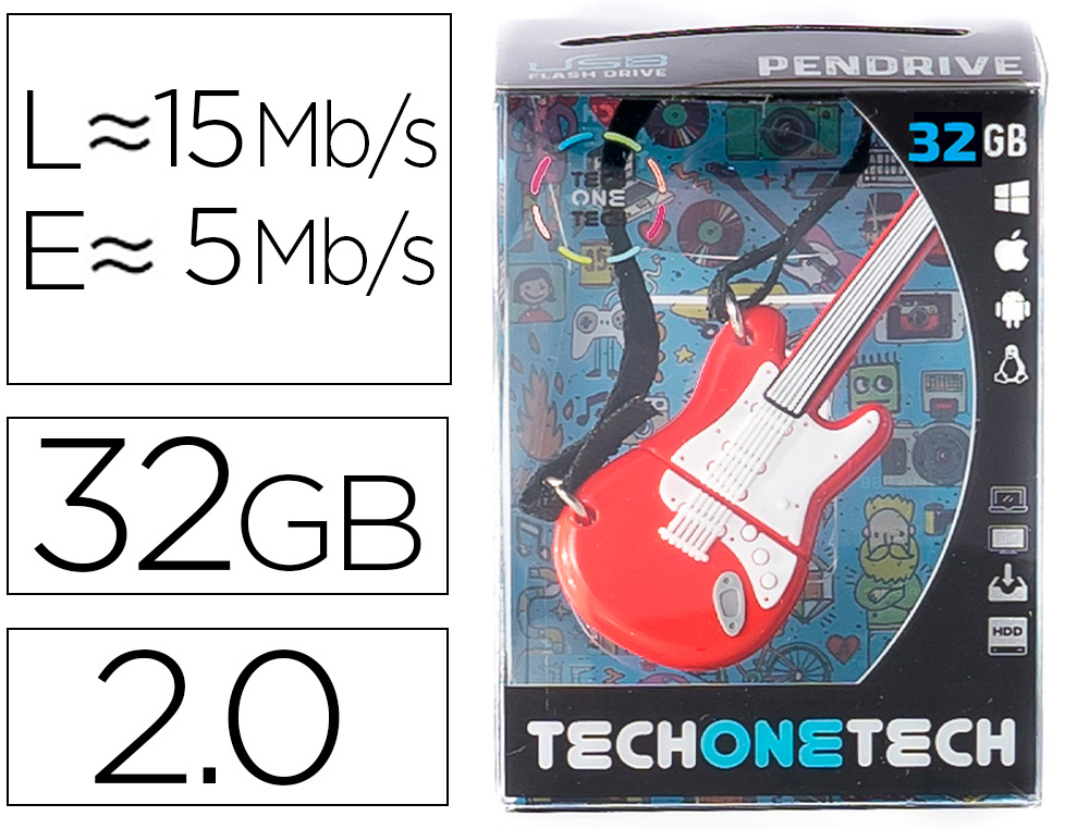 MEMORIA USB TECH ON TECH GUITARRA RED ONE 32 GB