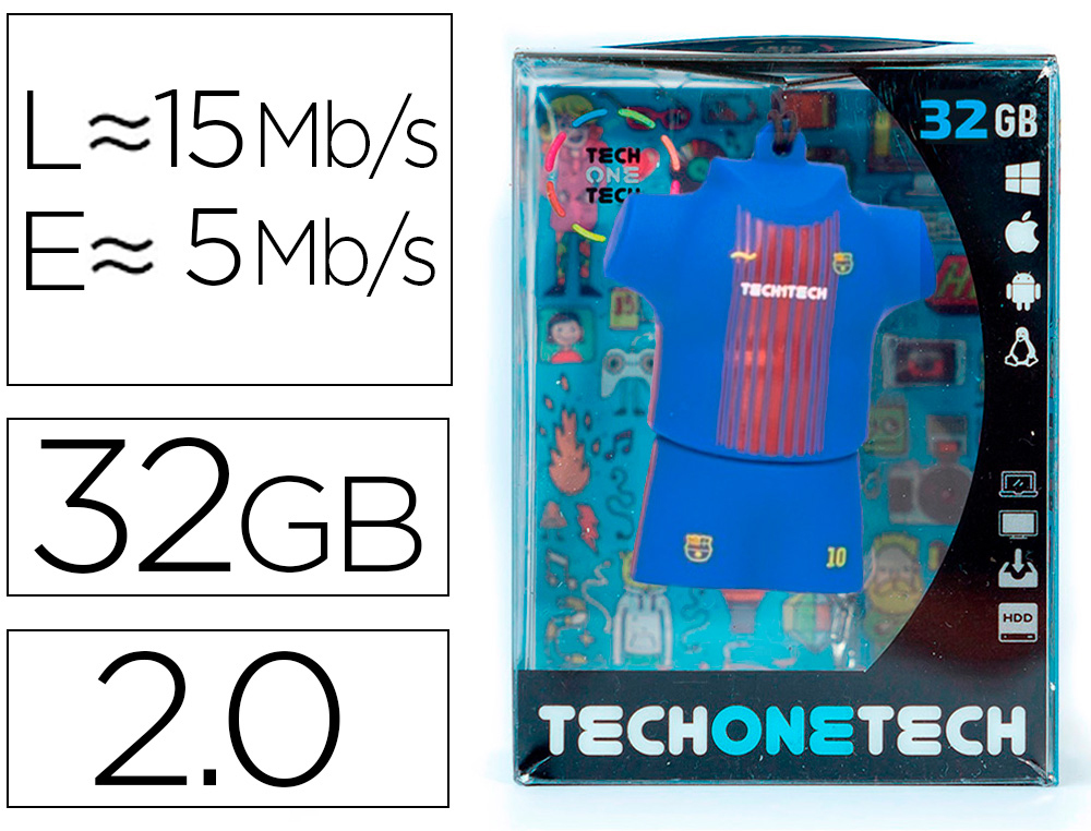 MEMORIA USB TECH ON TECH EQUIPACION FUTBOL BLAUGRANA 32 GB