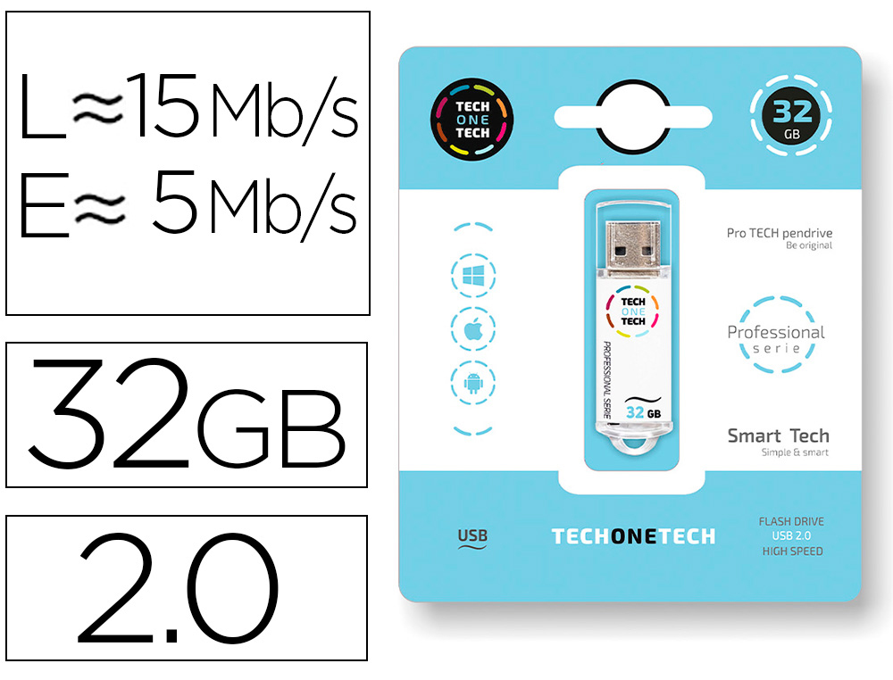 MEMORIA USB TECH ON TECH SERIE PROFESIONAL TECH WHITE 32 GB