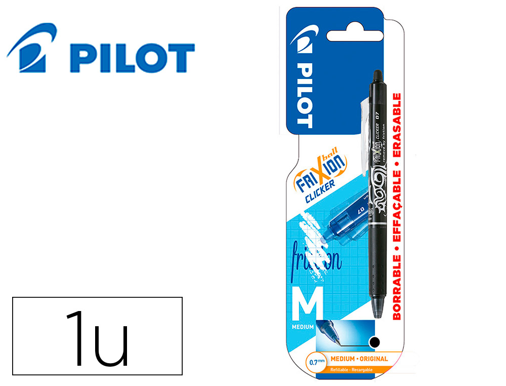 BOLIGRAFO PILOT FRIXION CLICKER BORRABLE 0,7 MM PUNTA MEDIA NEGRO EN BLISTER