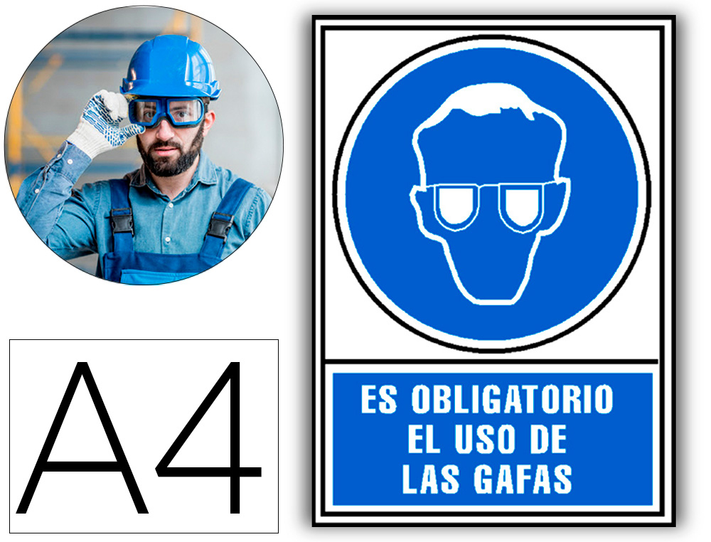 PICTOGRAMA ARCHIVO 2000 OBLIGATORIO USO DE GAFAS PVC AZUL LUMINISCENTE 210X297 MM
