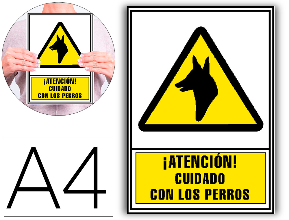 PICTOGRAMA ARCHIVO 2000 ATENCION CUIDADO CON LOS PERROS PVC AMARILLO LUMINISCENTE 210X297 MM