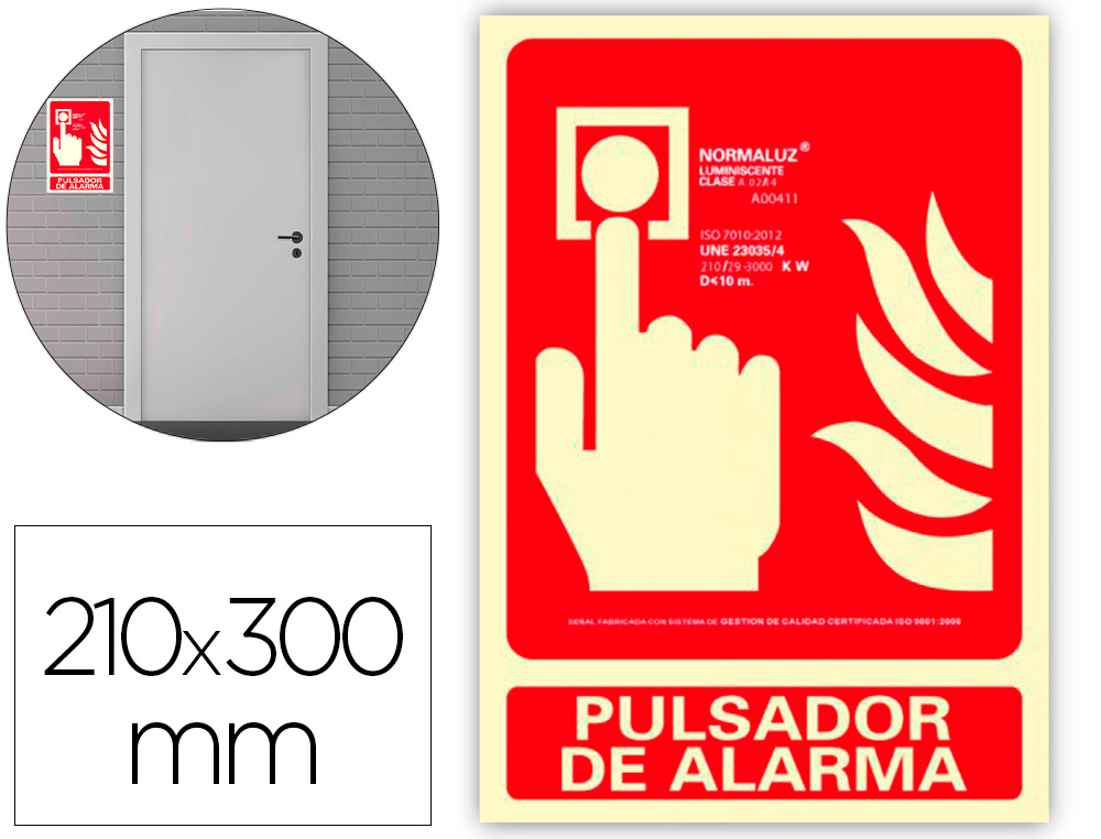 PICTOGRAMA ARCHIVO 2000 PULSADOR DE ALARMA PVC ROJO LUMINISCENTE 210X300 MM