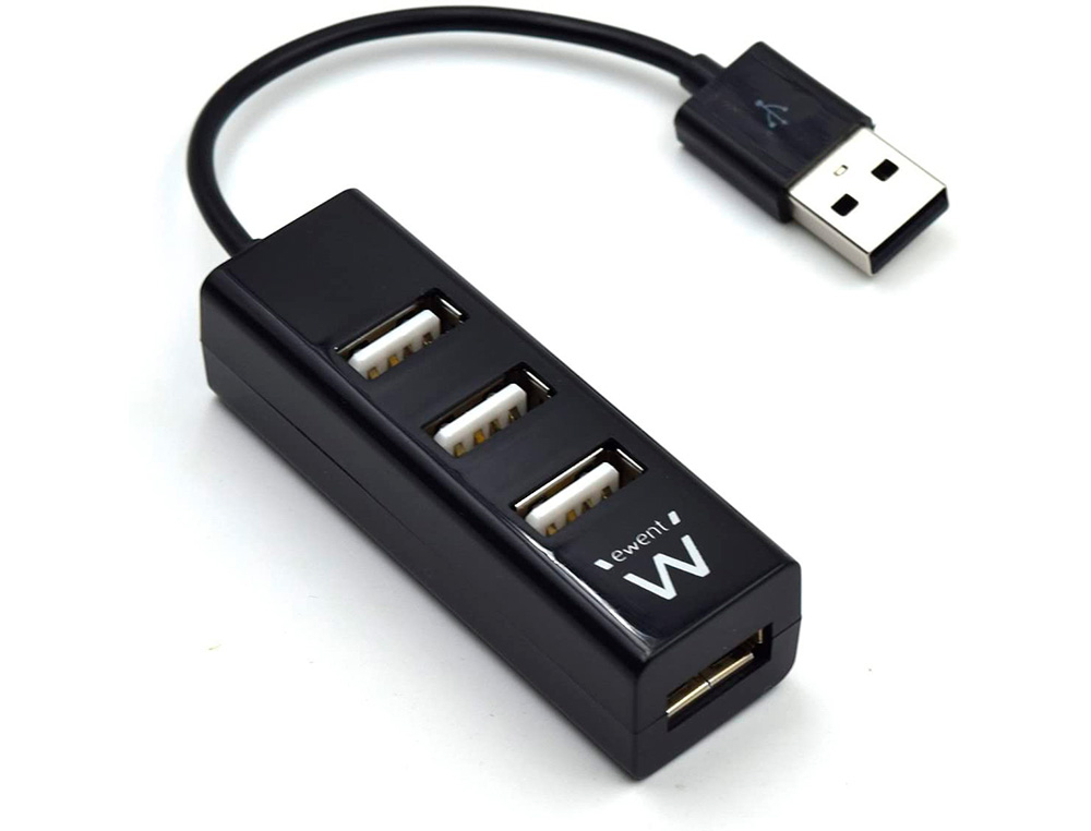 MINI-HUB EWENT 4 PUERTOS USB 2.0 NEGRO