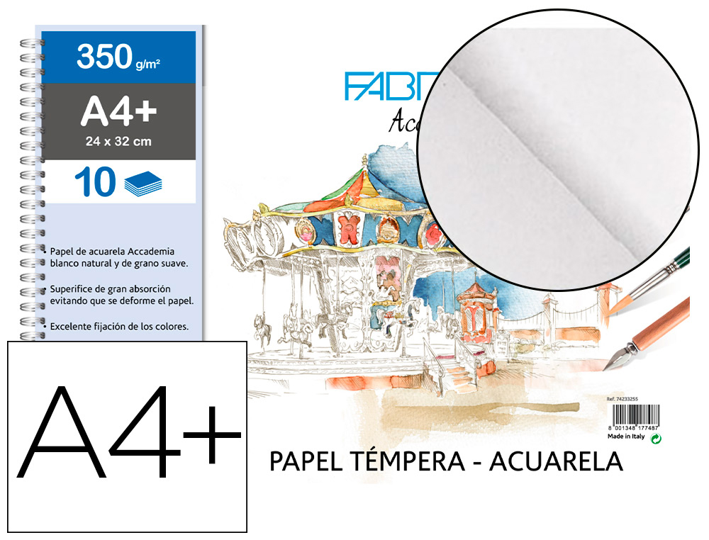 BLOC DIBUJO ACUARELA SADIPAL FABRIANO ENCOLADO DIN A4+ 10 HOJAS 350 G/M2 GRANO SUAVE