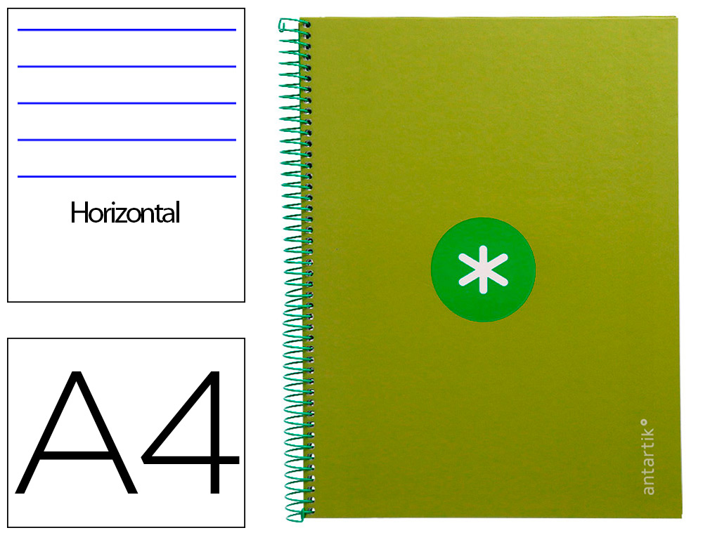 CUADERNO ESPIRAL LIDERPAPEL A4 MICRO ANTARTIK TAPA FORRADA80H 90 GR HORIZONTAL 1 BANDA 4 TALADROS COLOR VERDE