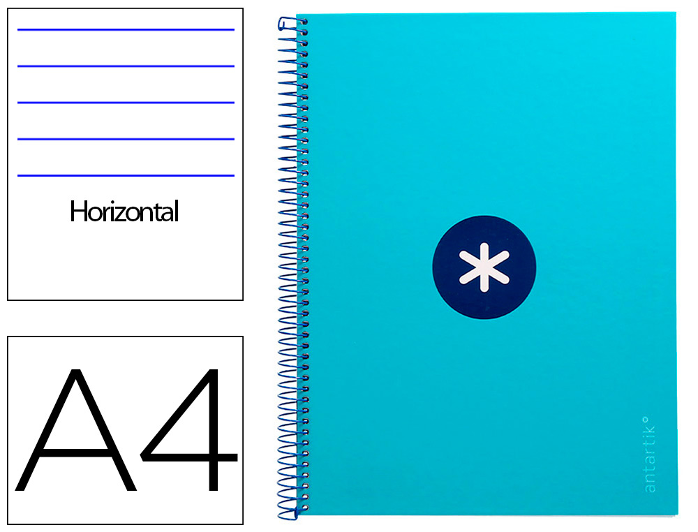 CUADERNO ESPIRAL LIDERPAPEL A4 MICRO ANTARTIK TAPA FORRADA80H 90 GR HORIZONTAL 1 BANDA 4 TALADROS COLOR TURQUESA
