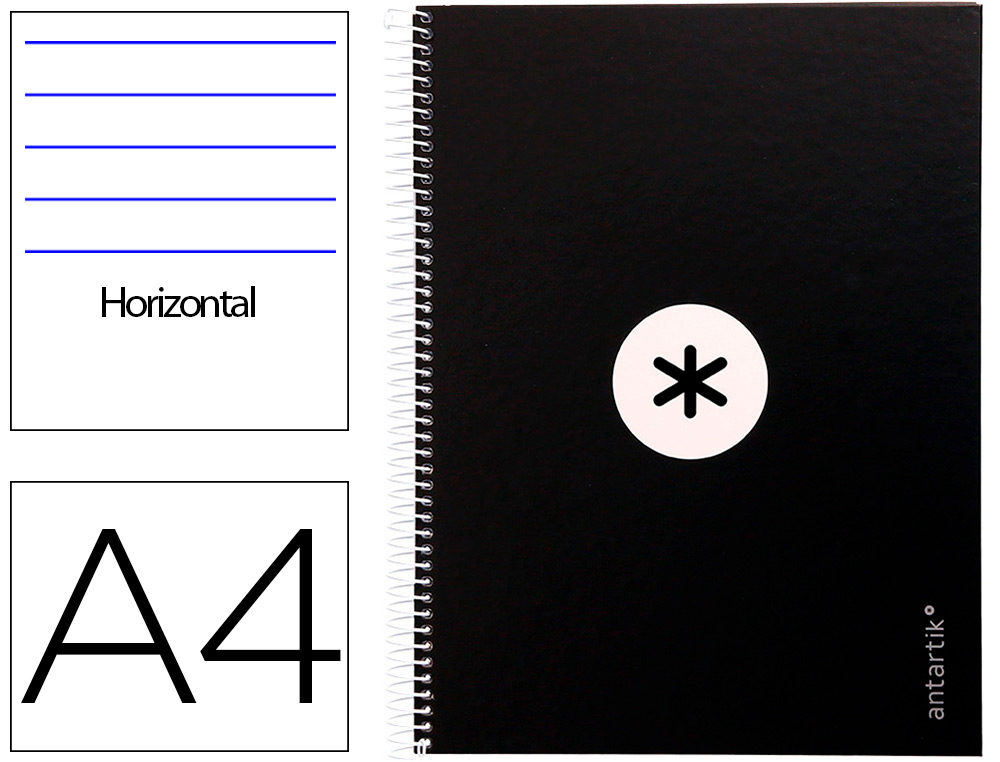 CUADERNO ESPIRAL LIDERPAPEL A4 MICRO ANTARTIK TAPA FORRADA80H 90 GR HORIZONTAL 1 BANDA 4 TALADROS COLOR NEGRO