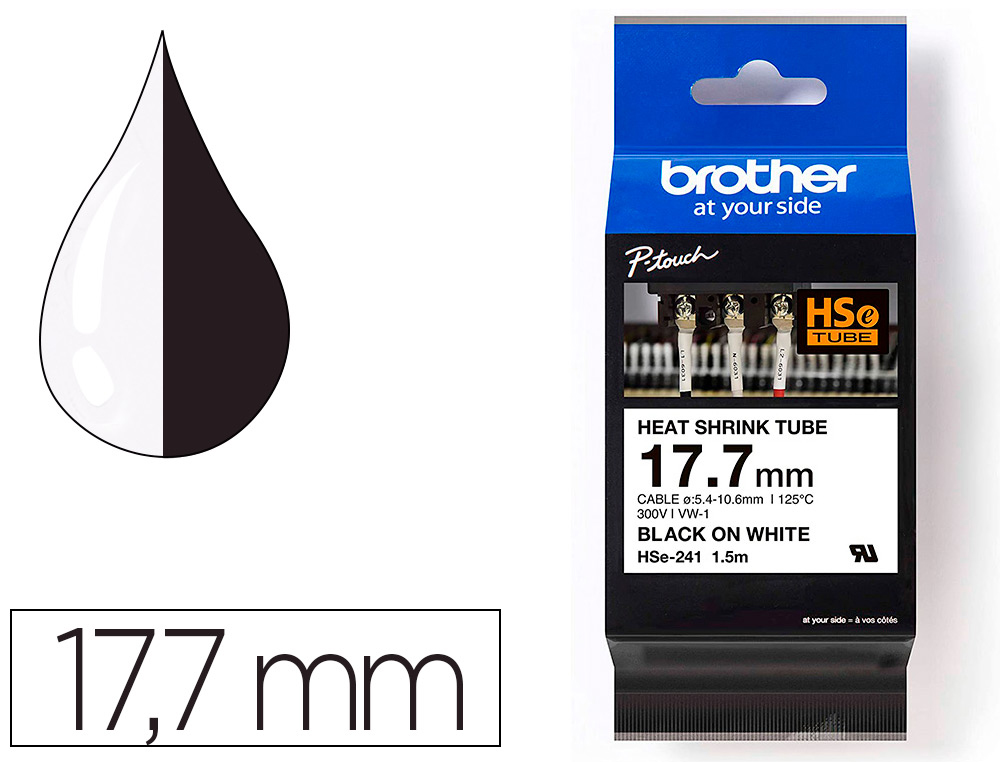 CINTA BROTHER HSE 241 TERMORETRACTIBLE 17,7 MM NEGRO/BLANCO