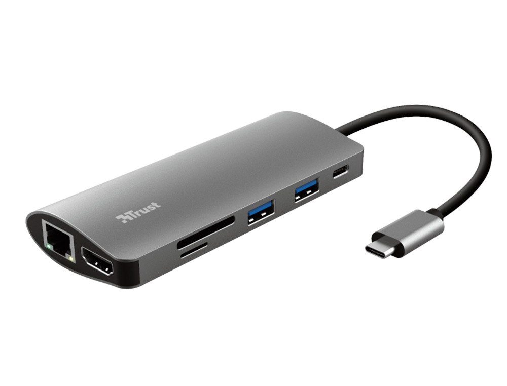 ADAPTADOR TRUST DALYX 7 EN 1 MULTIPUERTO USB-C / HDMI / 2X USB-A / NETWORK / MICRO / MICRO SD / ETHERNET
