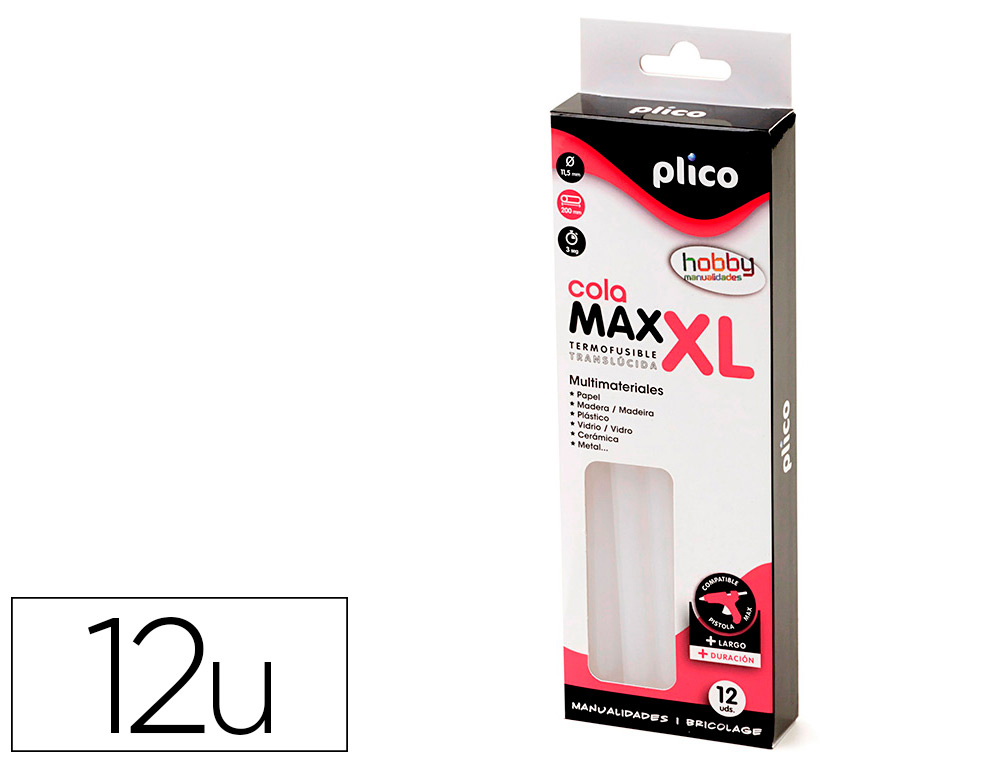 BARRA TERMOFUSIBLE PLICO COLA MAX XL BAJA TEMPERATURA 11,5 MM DE DIAMETRO X 200 MM DE ALTO BLISTER DE 12 UNIDADES