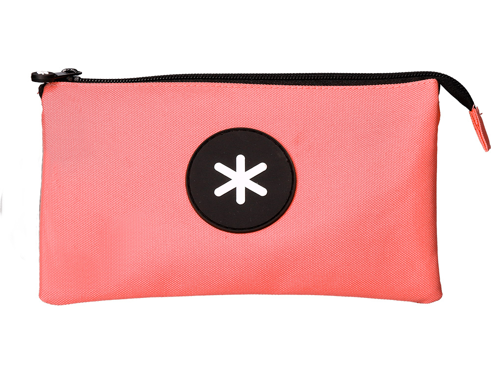 BOLSO ESCOLAR PORTATODO ANTARTIK TRIPLE CREMALLERA COLOR CORAL 220X30X120 MM