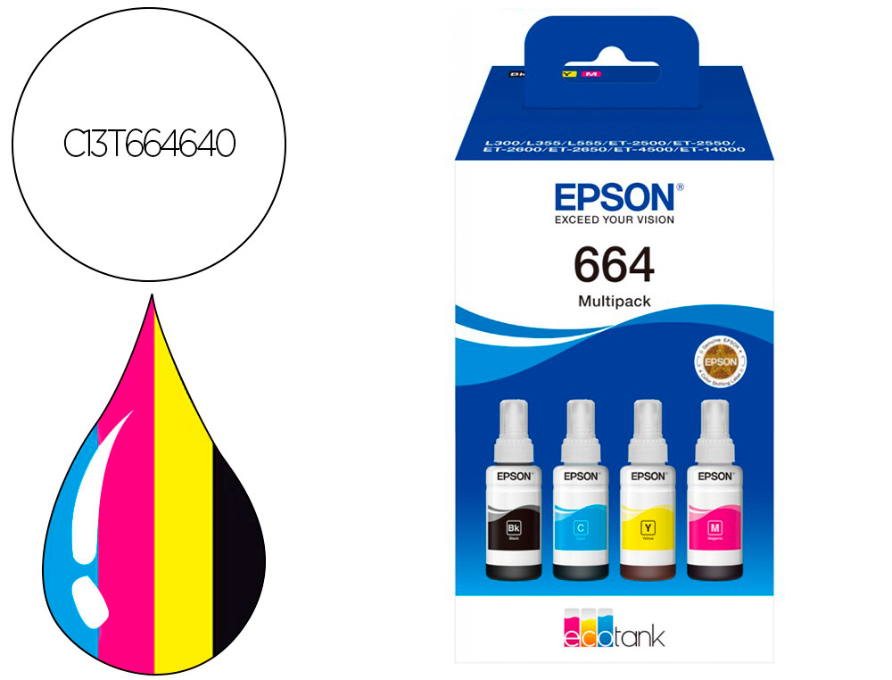 INK-EPSON /664 4 CLR MULTIPACK (BK / C / M / Y) ECOTANK L300 / L355 / L555 / ET-2500 / ET-2550 / ET-2600 /