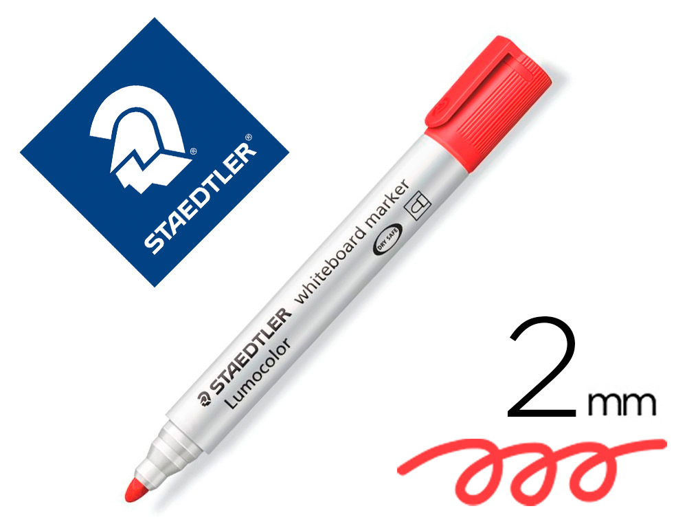 ROTULADOR STAEDTLER LUMOCOLOR 351 PARA PIZARRA BLANCA PUNTA REDONDA 2 MM RECARGABLE COLOR ROJO