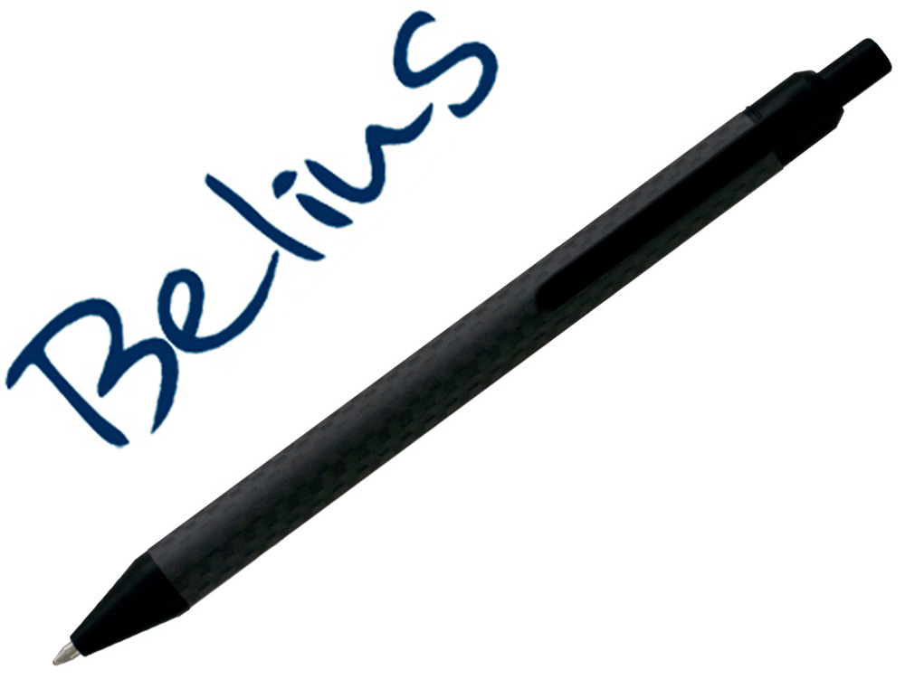 BOLIGRAFO BELIUS POTSDAM NEGRO CUERPO FIBRA CARBON TINTA GEL AZUL EN ESTUCHE