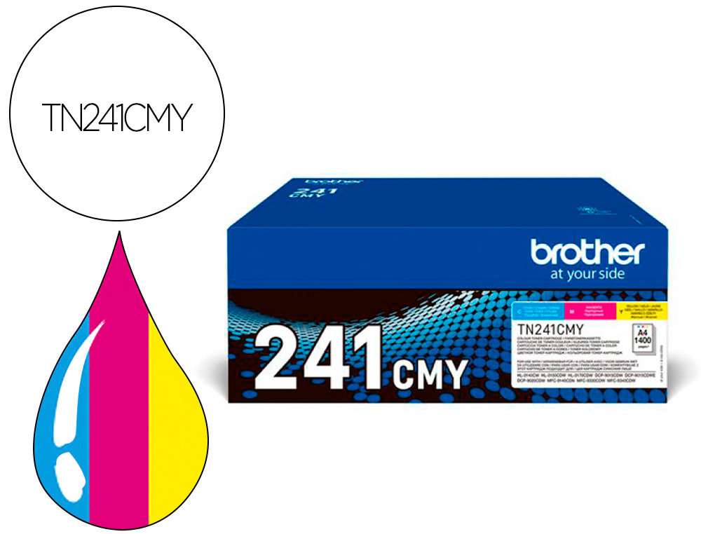 TONER BROTHER TN241CMY HL3140 / 3170 / 3150 / DCP9020 / MFC9140 / 9330 / 9340 CIAN MAGENTA YELLOW 1500 PAGINAS