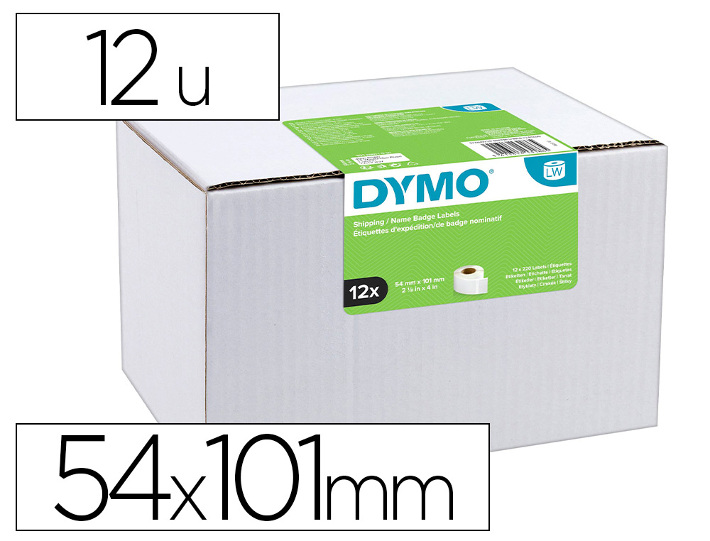 ETIQUETA ADHESIVA DYMO LABELWRITER ENVIO/TARJETAS DE IDENTIFICACION BLANCA 54X101 MM PACK 12 ROLLOS