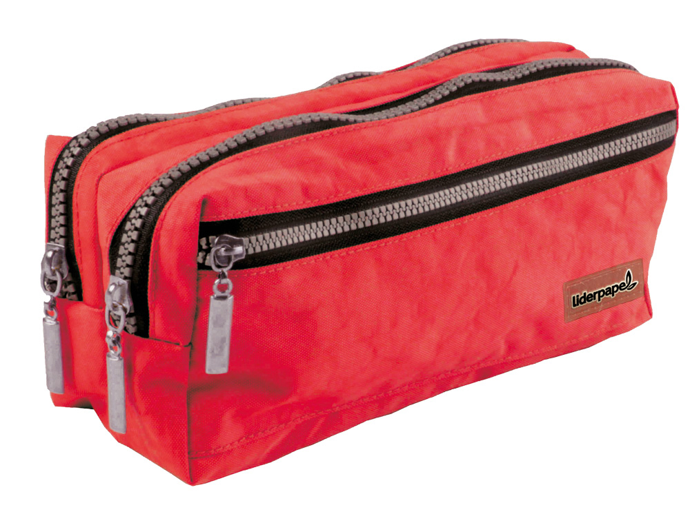 BOLSO ESCOLAR LIDERPAPEL PORTATODO RECTANGULAR 3 BOLSILLOS ROJO 210X80X85 MM