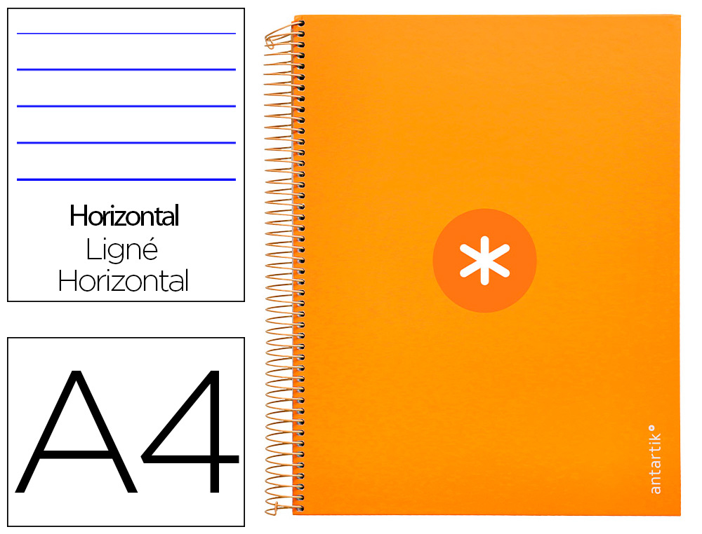 CUADERNO ESPIRAL A4 MICRO ANTARTIK TAPA FORRADA 120H 90 GR HORIZONTAL 5 BANDAS 4 TALADROS COLOR MOSTAZA