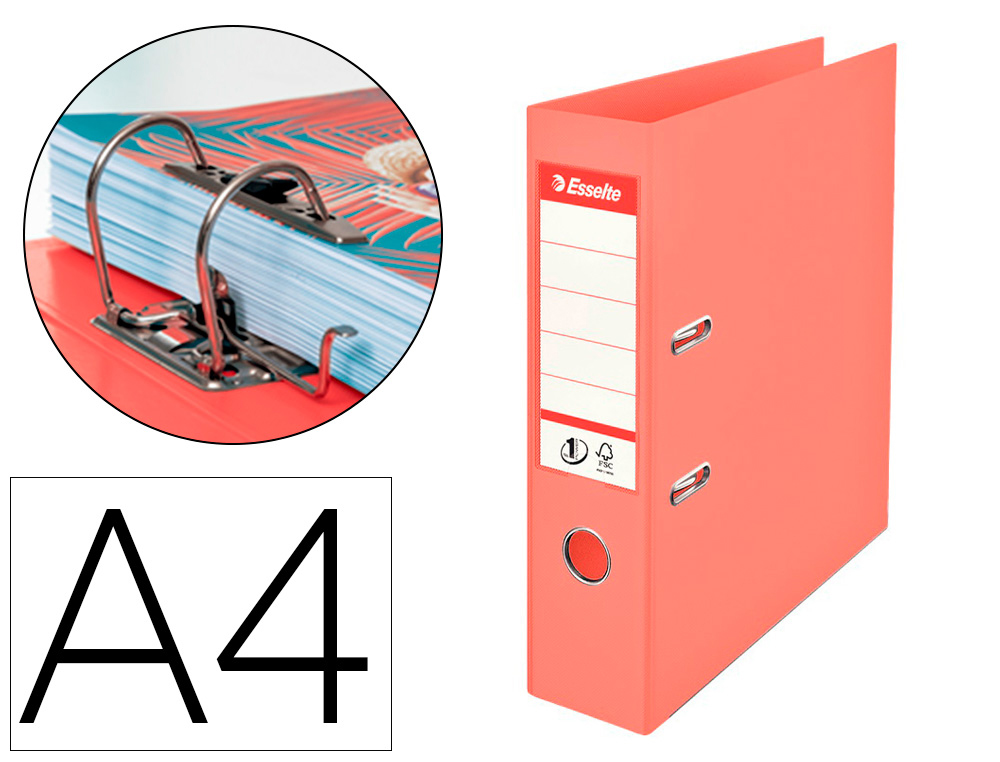 ARCHIVADOR DE PALANCA ESSELTE COLOUR BREEZE CARTON FORRADO PVC DIN A4 LOMO 75 MM COLOR CORAL