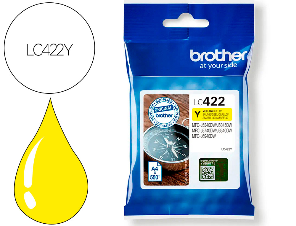 INK-JET BROTHER LC-422Y YELLOW MFC-J5340DW / MFC-J5740DW / MFC-J6540DW / MFC-J6940DW 550 PAGINAS