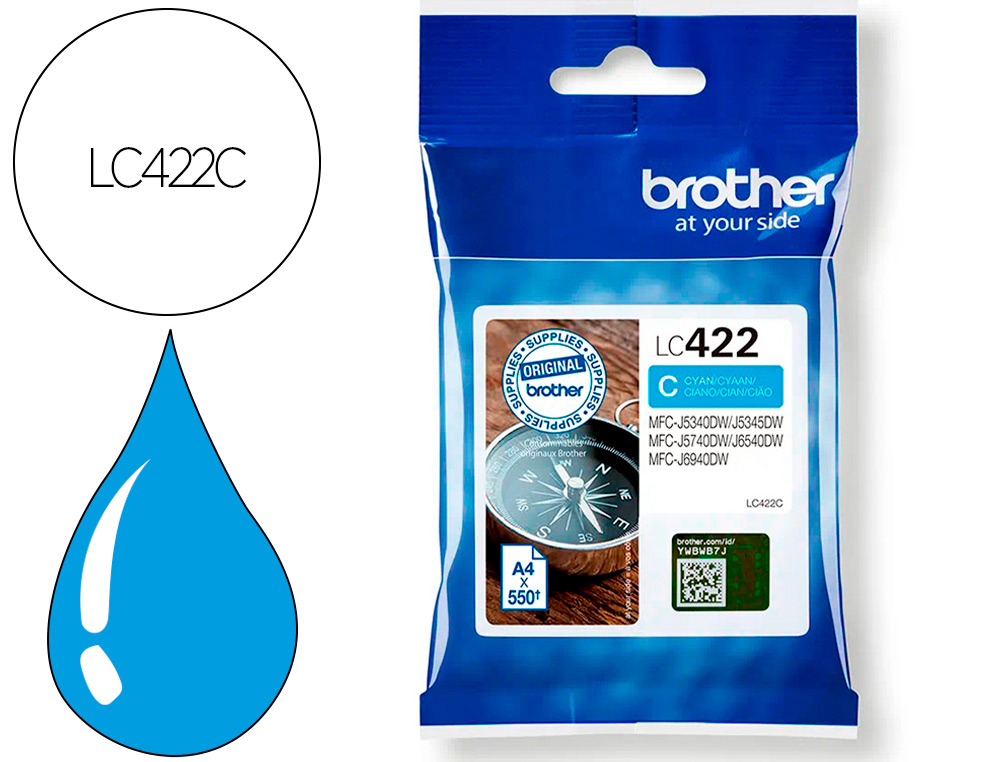 INK-JET BROTHER LC-422C CYAN MFC-J5340DW / MFC-J5740DW / MFC-J6540DW / MFC-J6940DW 550 PAGINAS