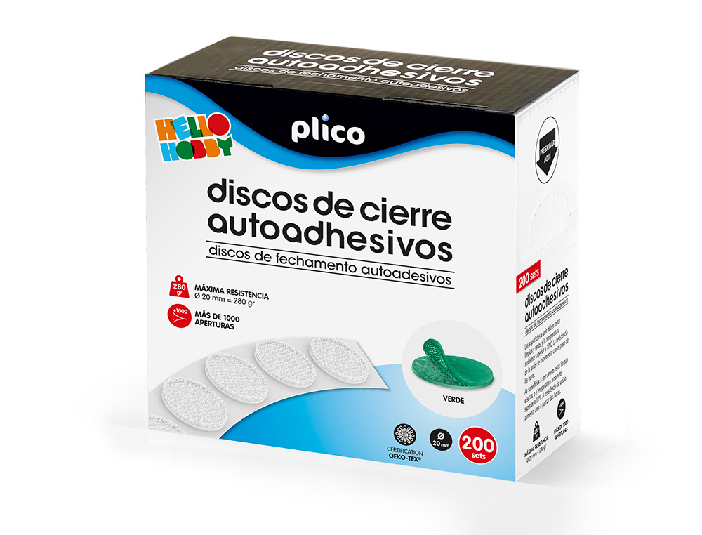 DISCO DE CIERRE PLICO VELCRO AUTOADHESIVO 20 MM DIAMETRO COLOR VERDE CAJA DE 200 UNIDADES