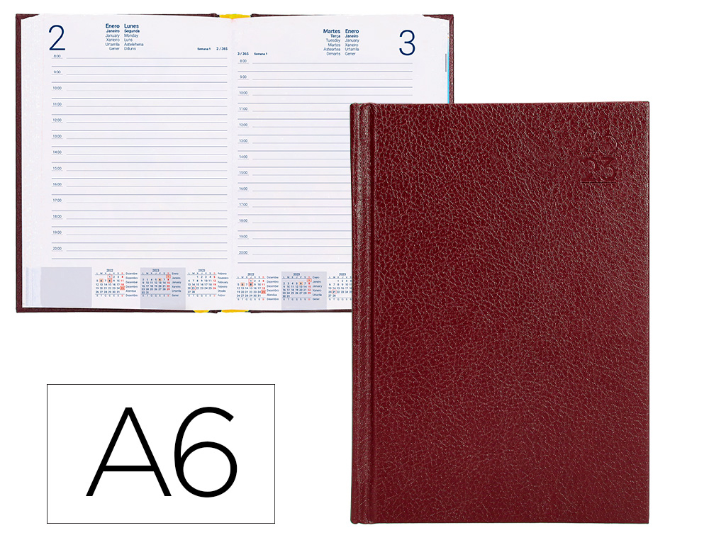 AGENDA ENCUADERNADA LIDERPAPEL CORFU A6 2023 DIA PAGINA COLOR ROJO PAPEL 60 GR