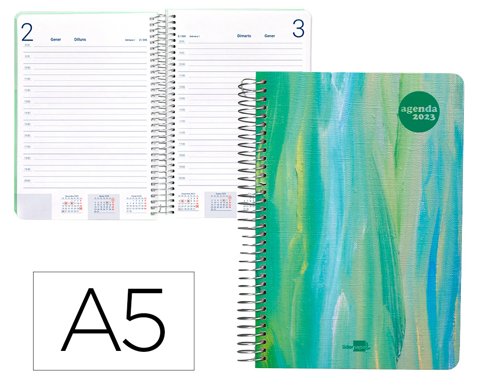 AGENDA ESPIRAL LIDERPAPEL SYROS 15X21 CM 2023 DIA PAGINA SIMPLE ESPIRAL COLOR OLEO 60 GR CATALAN