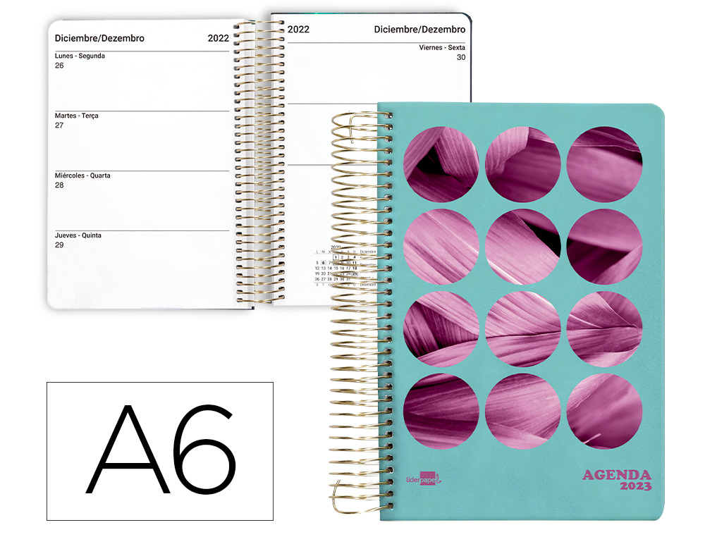 AGENDA ESPIRAL LIDERPAPEL PERISSA A6 2023 SEMANA VISTA PAPEL 80 GR COLOR FLOR