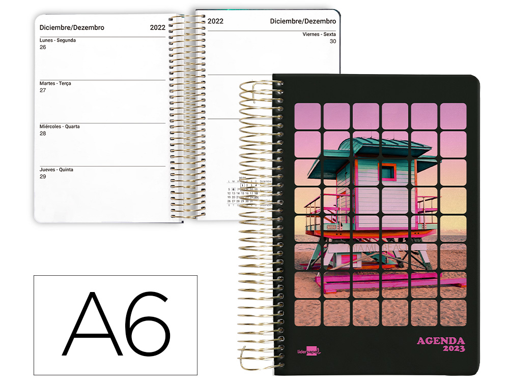 AGENDA ESPIRAL LIDERPAPEL PERISSA A6 2023 SEMANA VISTA PAPEL 80 GR COLOR PLAYA